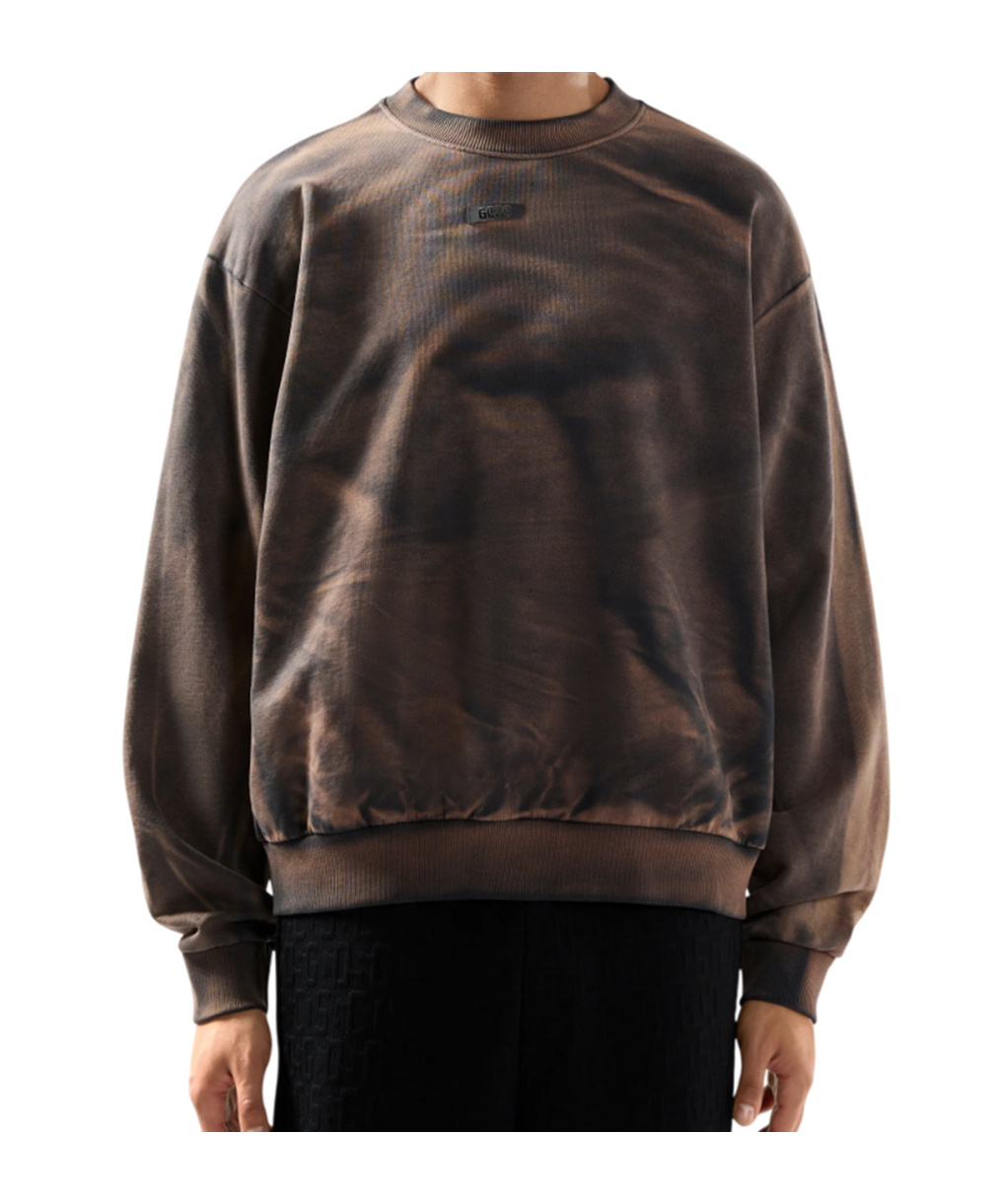 Gcds Solarized Crewneck Sweatshirt With Logo Patch In Brown