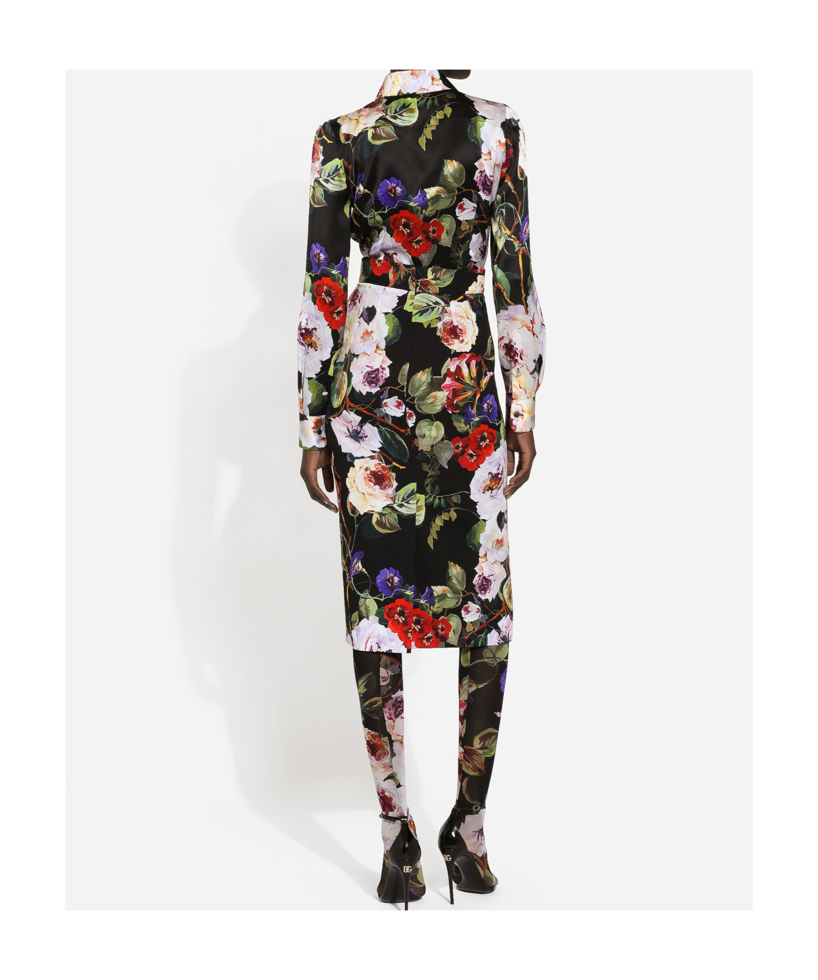 Dolce & Gabbana Silk Blend Satin Flower Printed Shirt In Black