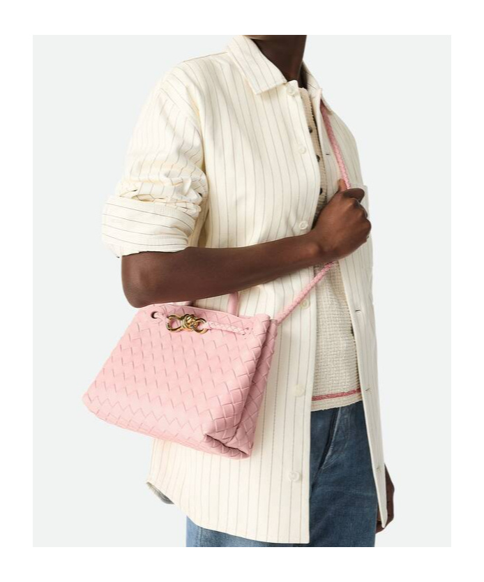 Bottega Veneta Small Andiamo Intrecciato Shoulder Bag In Rosy
