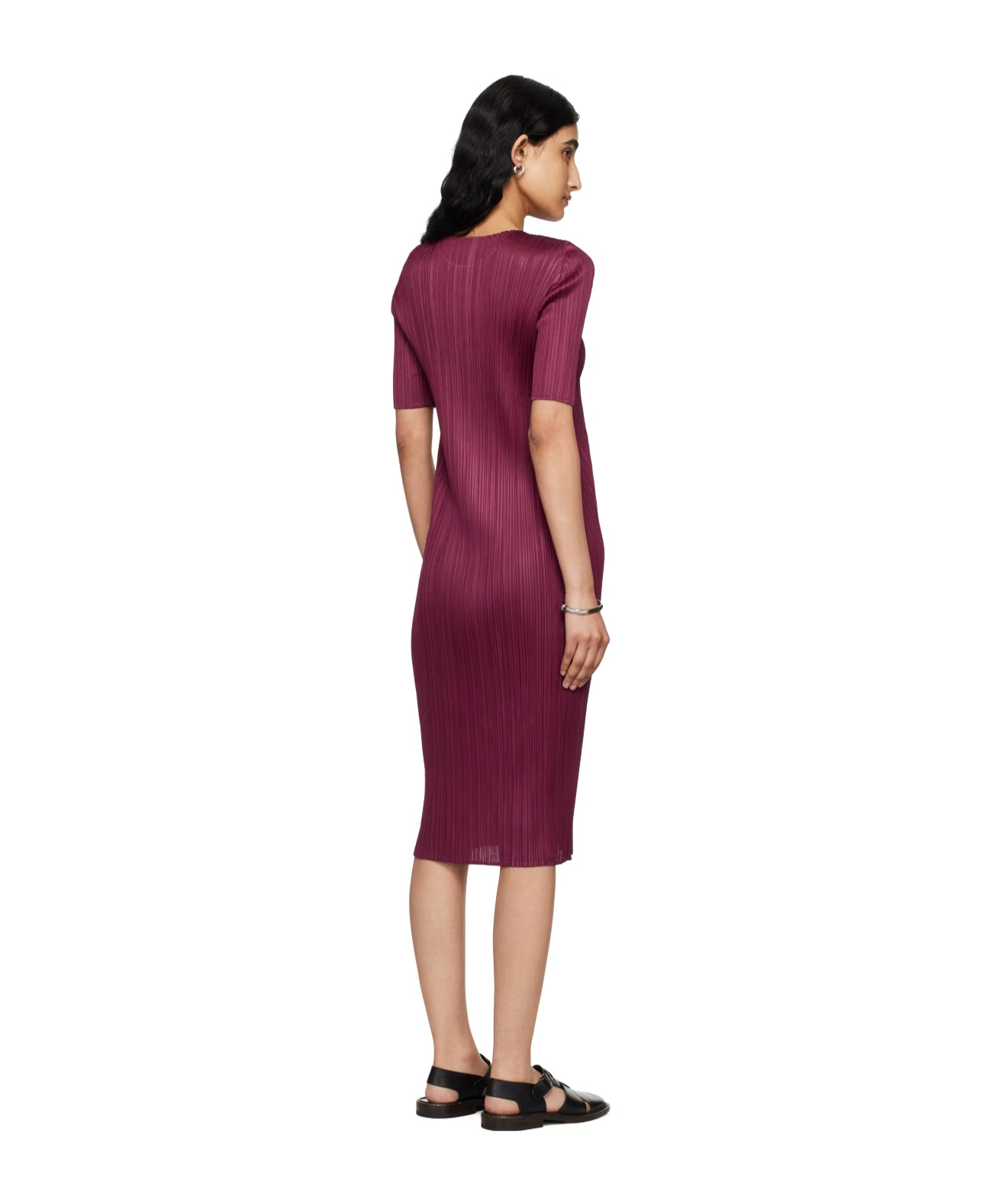 Shop Issey Miyake Pleated Dress In Red