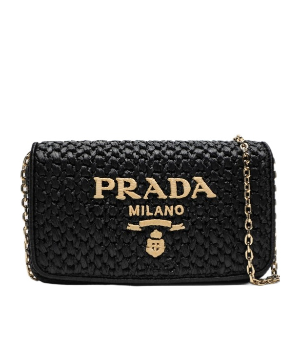 Prada Raffia Crossbody Bag Chain Strap In Black