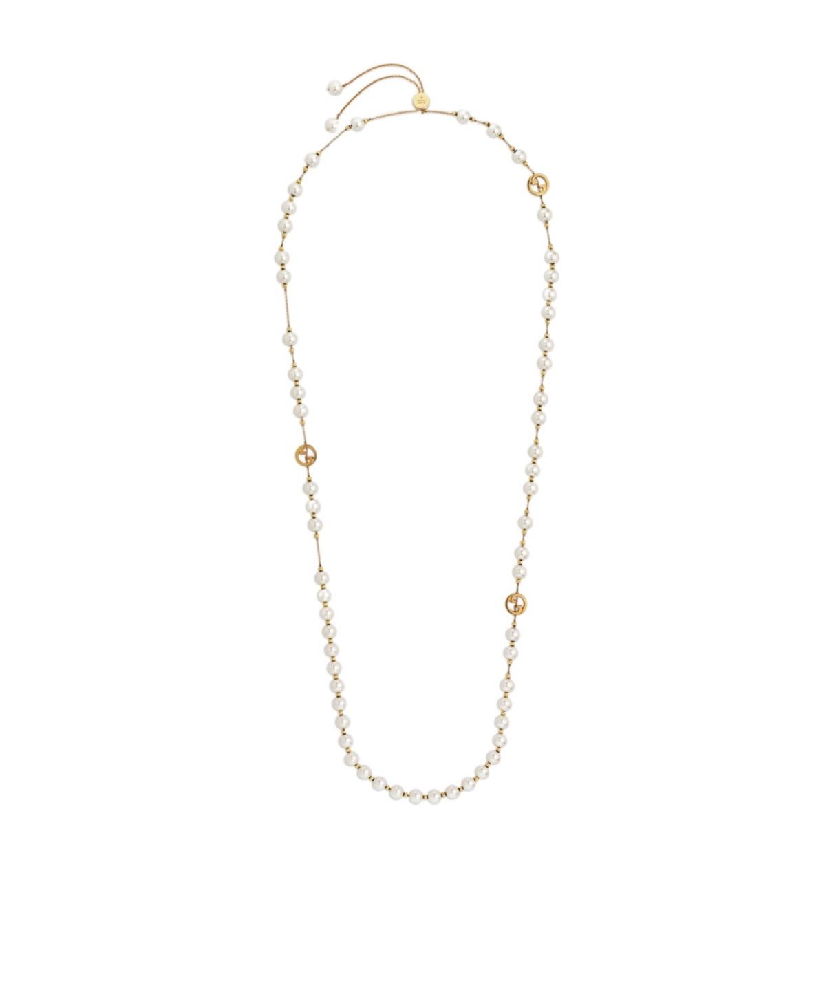 Gucci Interlocking Long Pearl Necklace In Gold