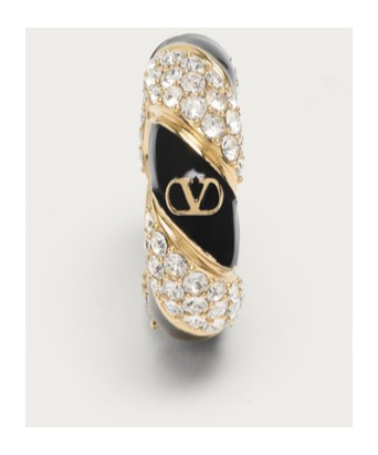 Valentino Womens Oro/nero/crystal Pas Plus Mono Gold-plated Brass, Enamel And Swarovski-crystal Single Hoop Ea In Multicolor