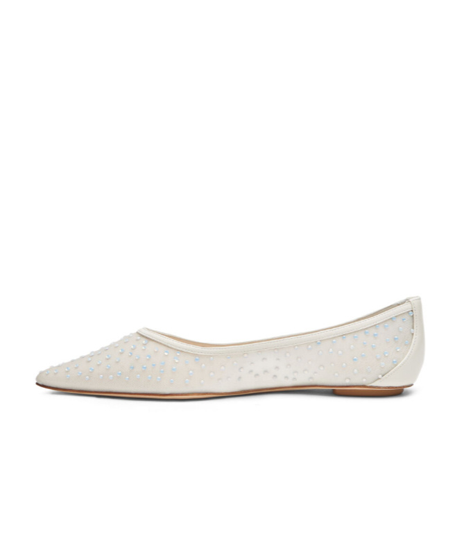 Stuart Weitzman Emilia Mesh Crystal-embelished Ballerina Shoes In White