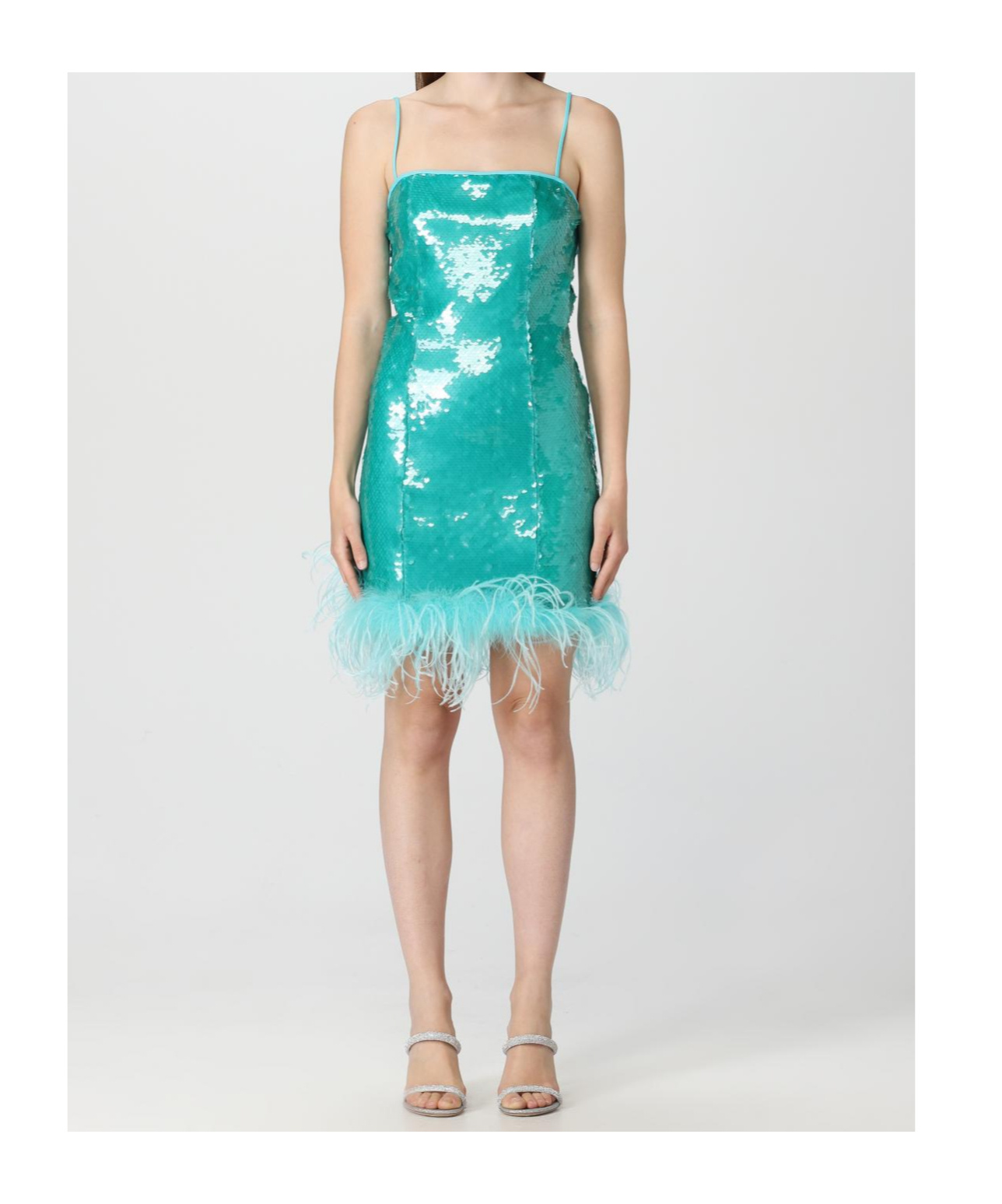 Giuseppe Di Morabito Feather-trimmed Sequin Embellished Sleeveless Dress In Green
