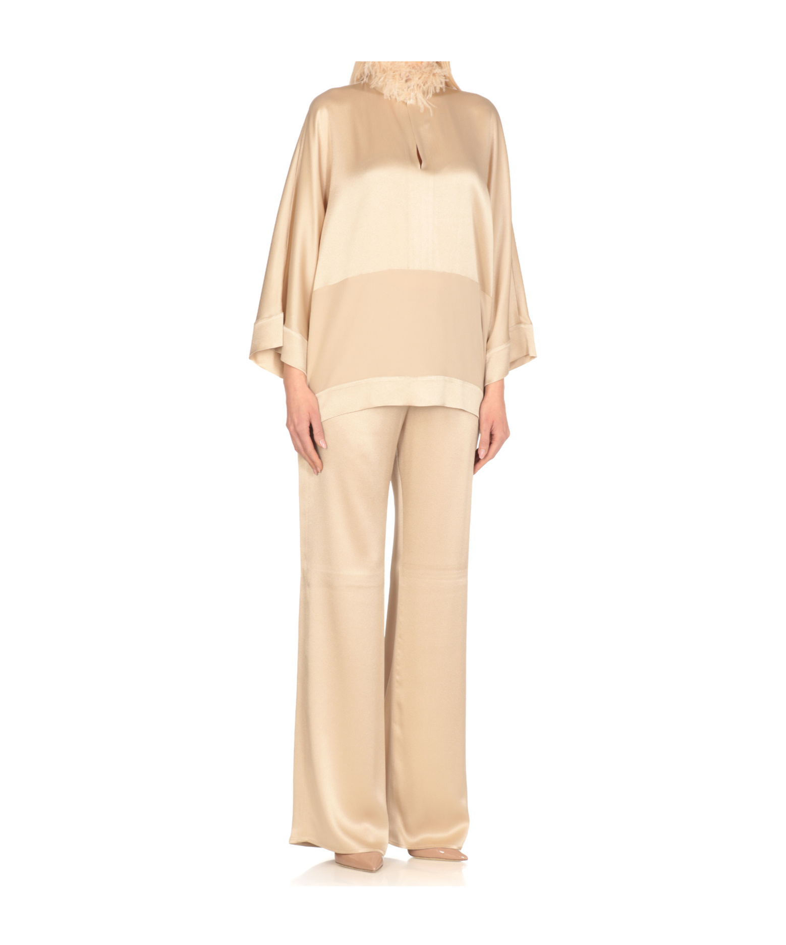 Antonelli V Neck Long Sleeve Blouse In Neutral