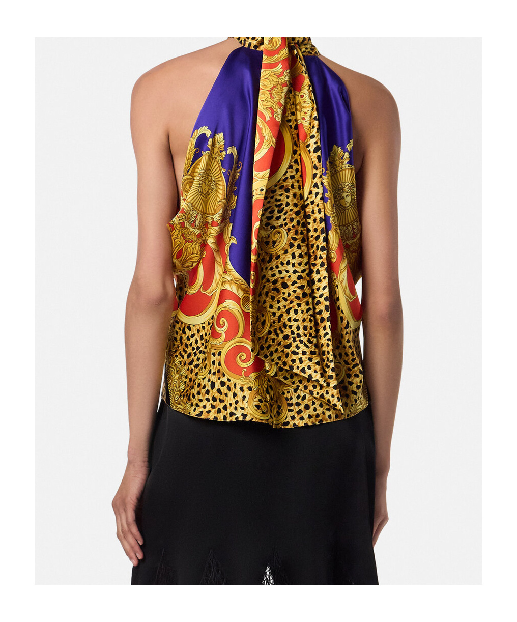 Versace Baroque-print Halterneck Top In Multi