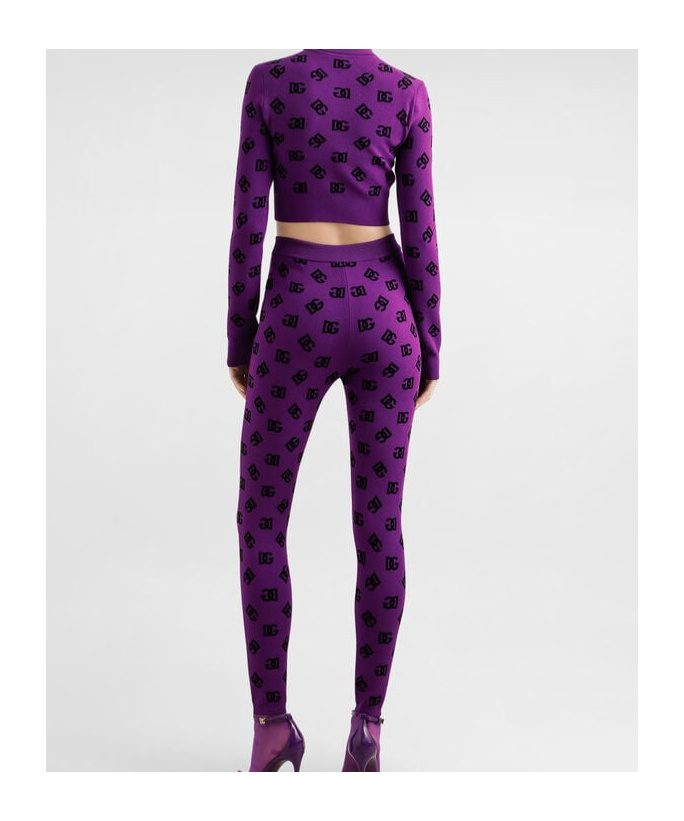 Dolce & Gabbana Jacquard Leggings Elastic Waistband In Purple