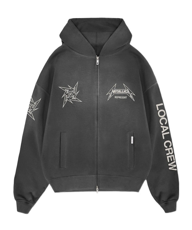 Represent X Metallica Local Crew Zip-up Hooded Sweatshirt In Black