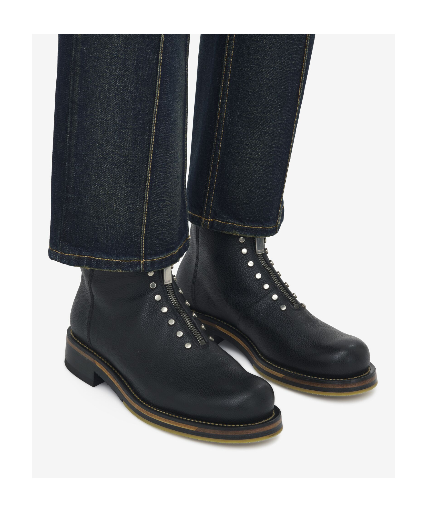 Alexander Mcqueen Chunky Sole Round Toe Studded Ankle Boots In Black
