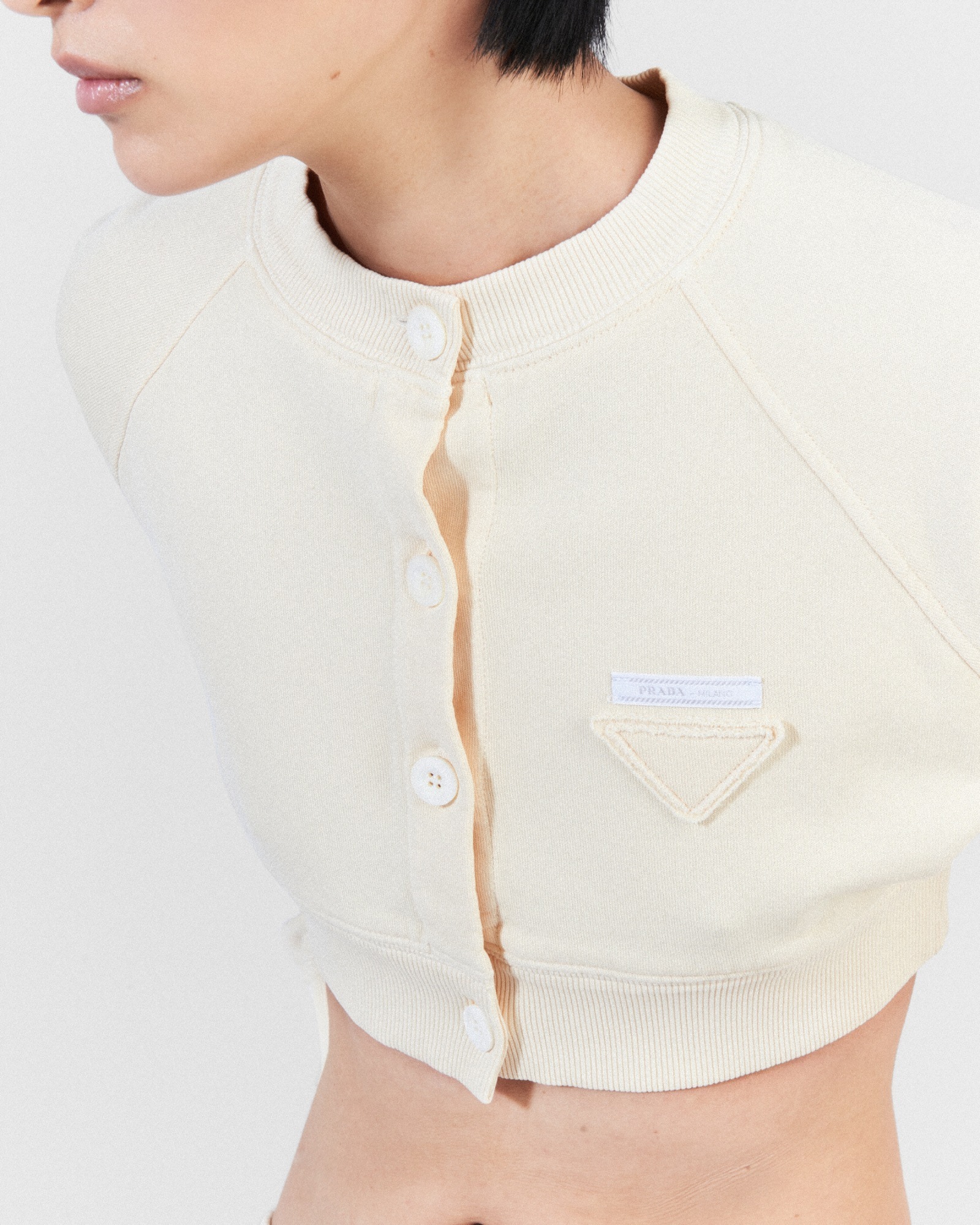 Prada Cropped Fleece Blouson In Nude