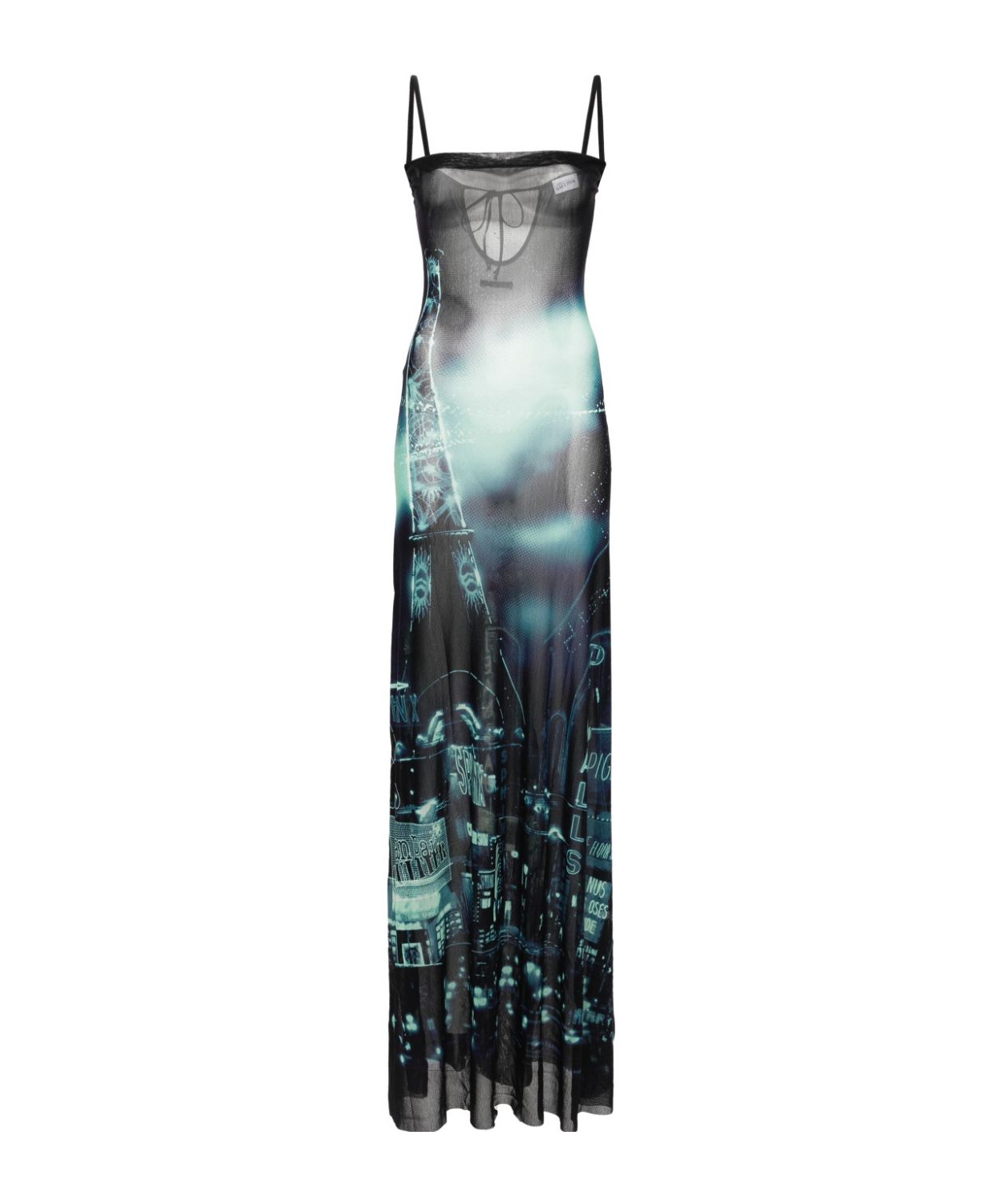 Jean Paul Gaultier Printed Tulle Maxi Dress In Black