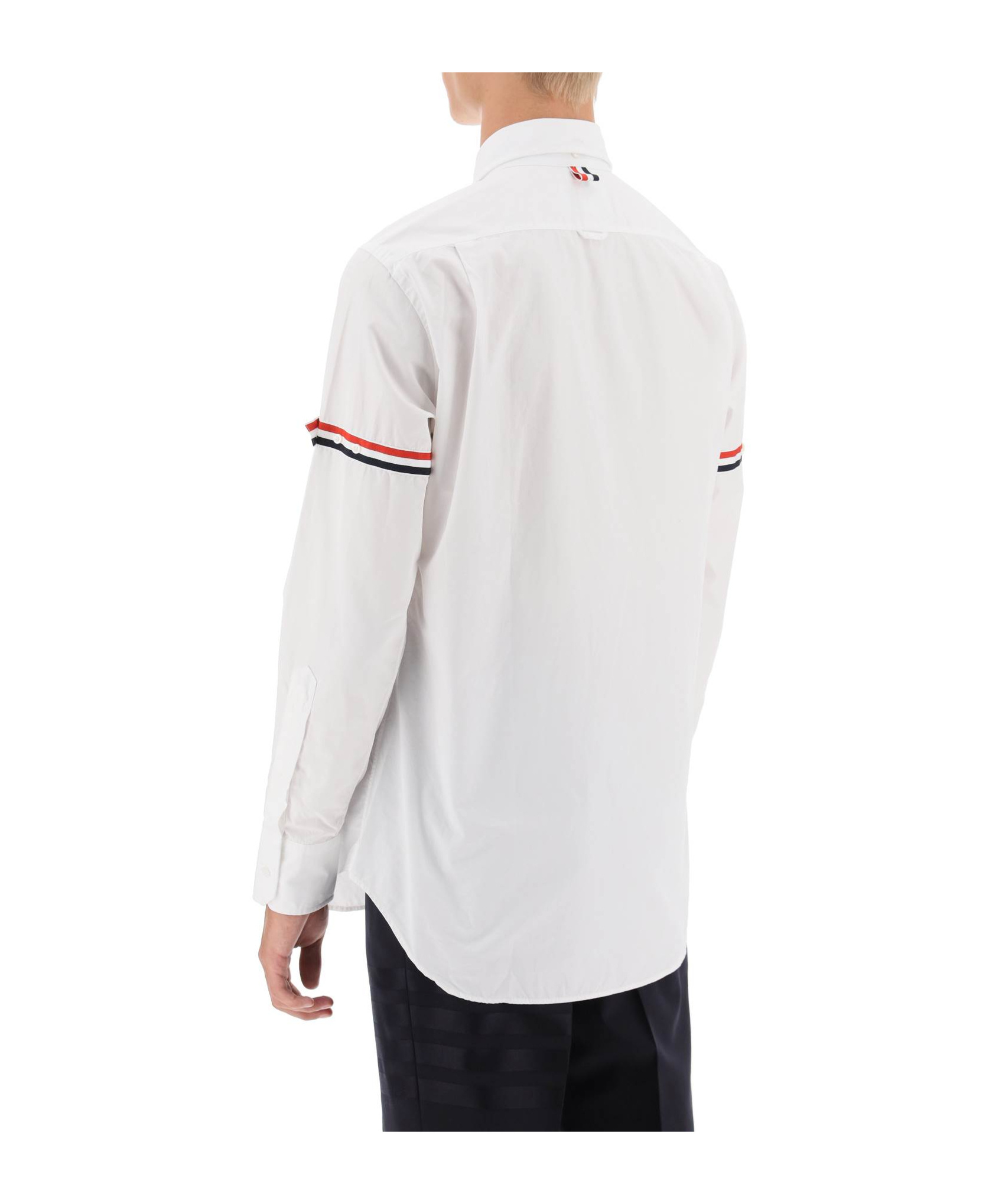 Thom Browne Vertical Stripe Button-down Shirt With Rwb Detail In White
