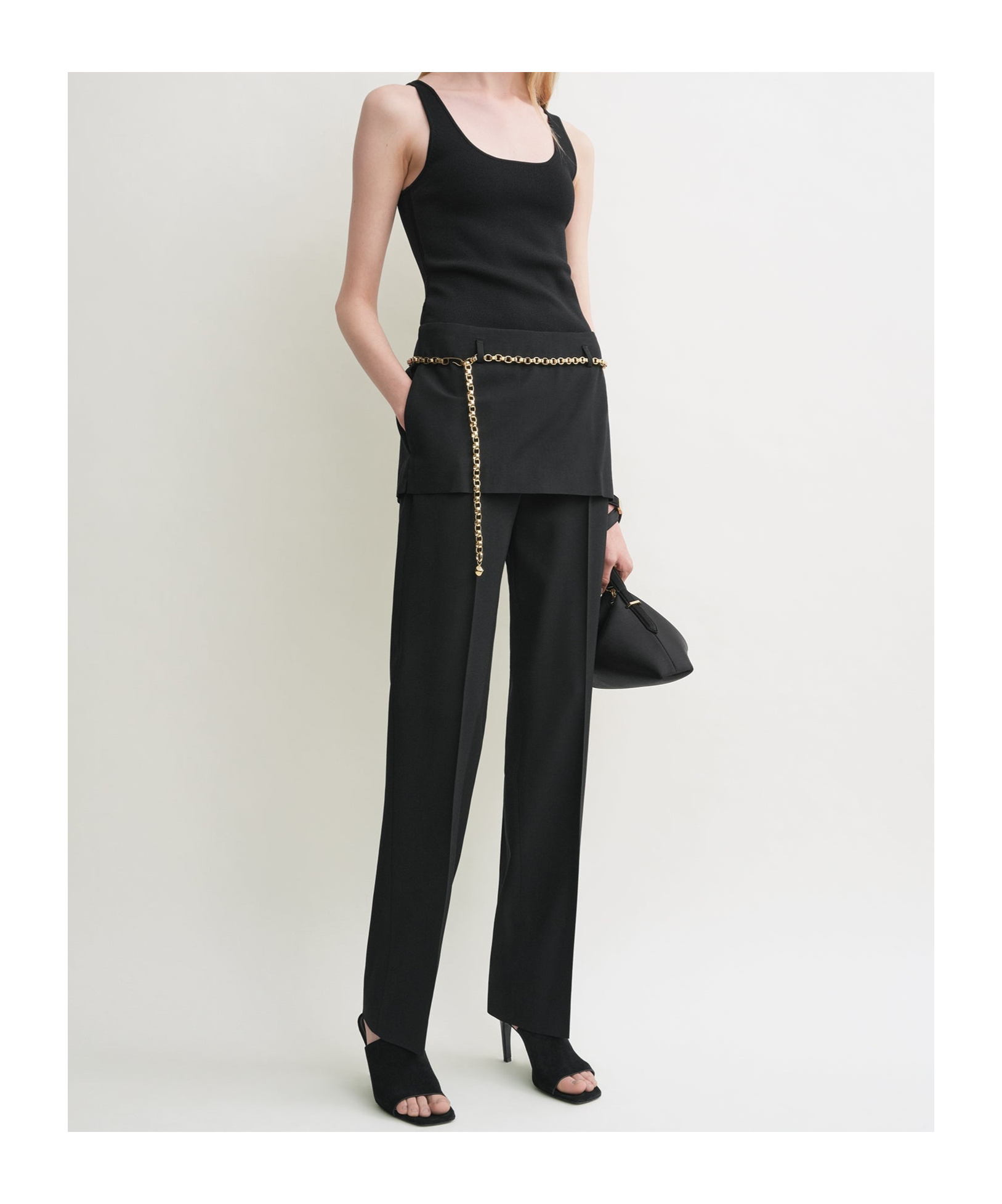 Totême Womens Black Skirt-embellishment Straight-leg Wool Trousers In Black