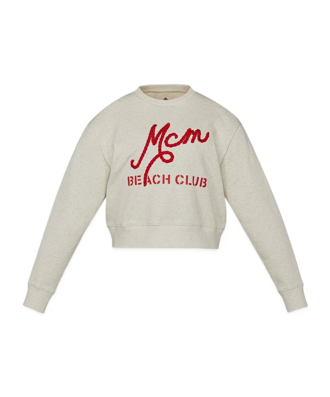 Mcm Cropped Cotton Sweatshirt With Embroidered Detail In White