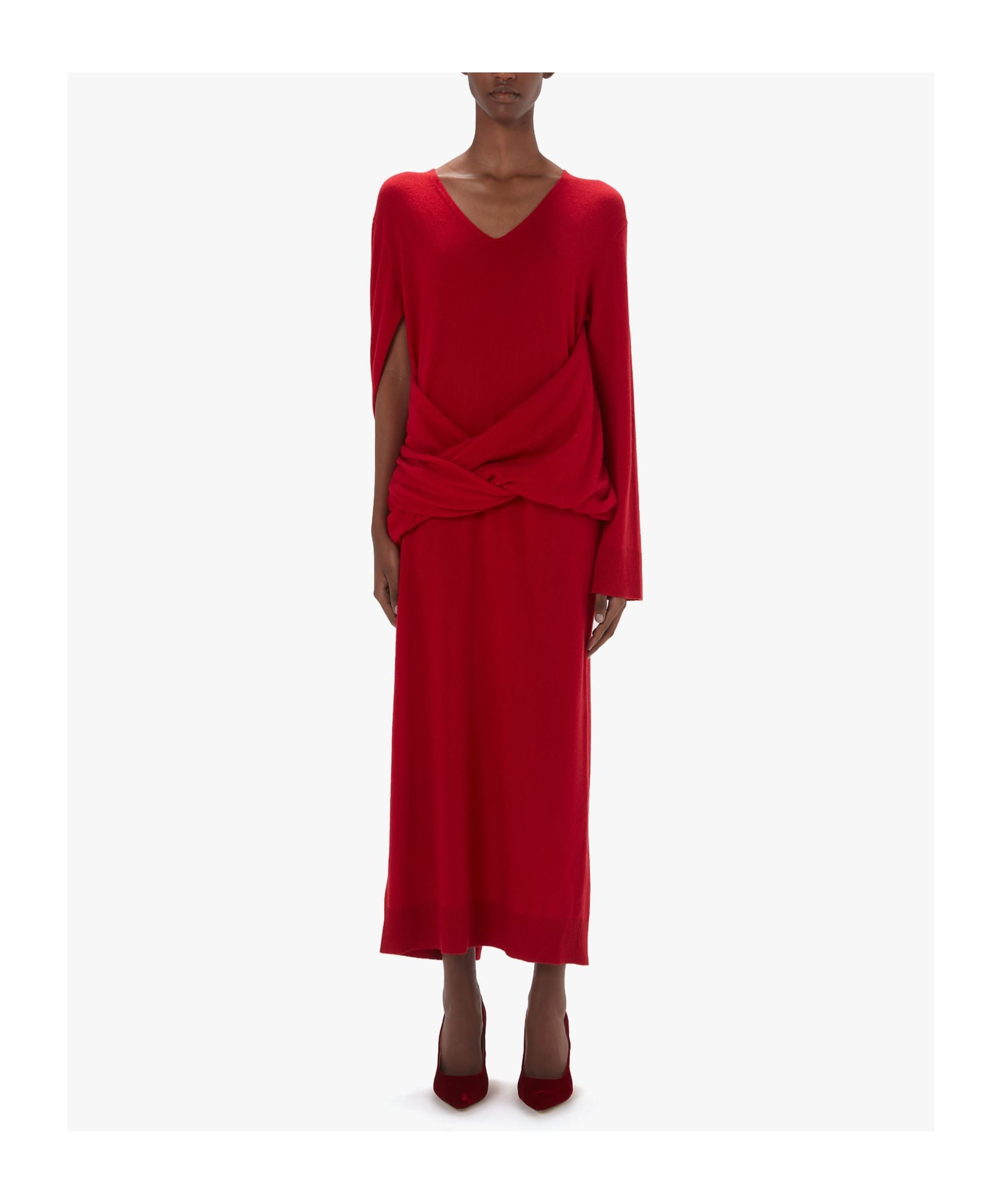 Jw Anderson Draped Asymmetric Wool-blend Dress In Red
