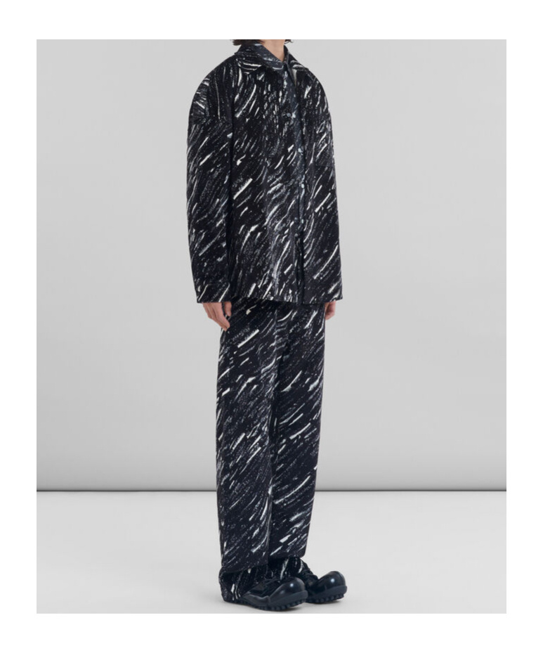 Marni Flocked Denim Oversized Shirt With Crayon Print In Black