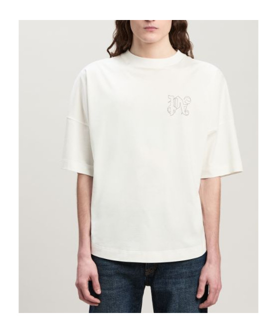 Palm Angels T-shirt With Studded Monogram In White