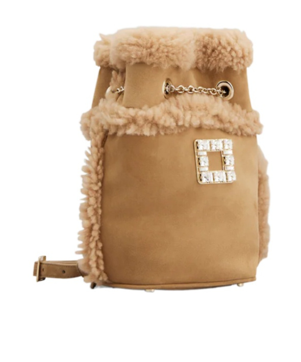 Roger Vivier Tres Vivier Backpack In Suede And Shearling In Brown