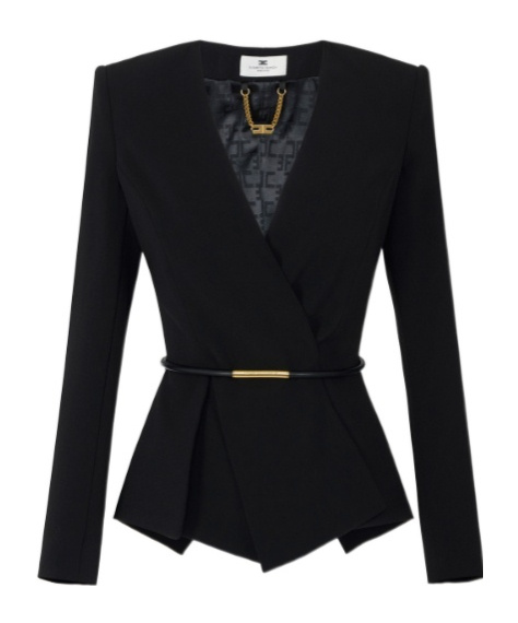 Elisabetta Franchi Belt Lightweight Crêpe Jacket In Black
