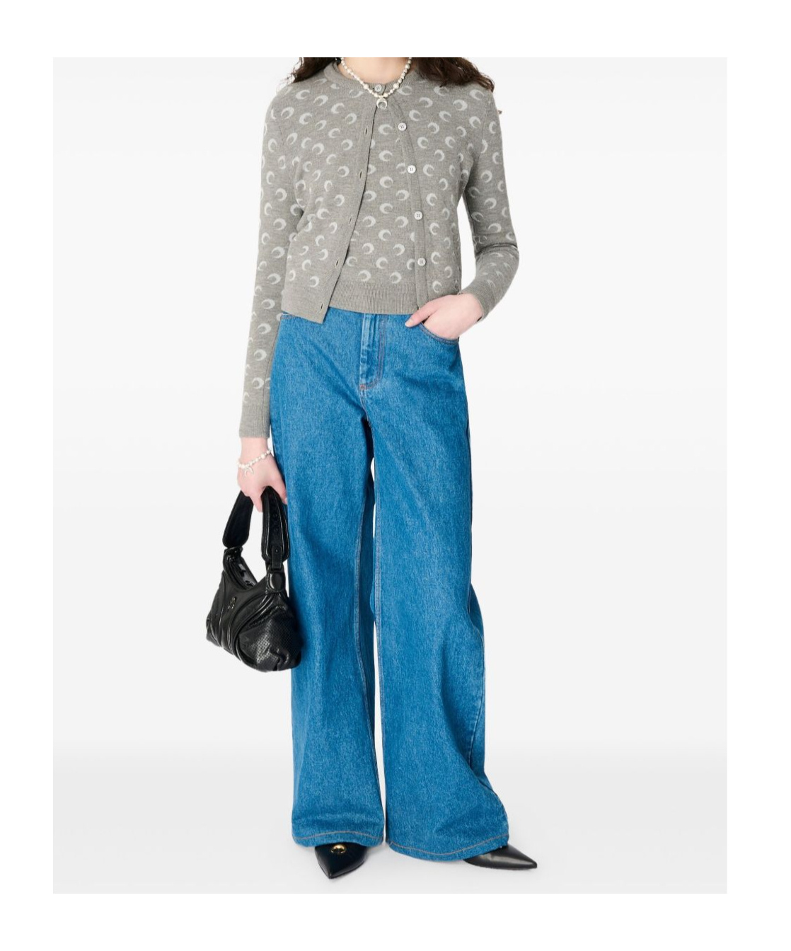 Marine Serre Crescent Moon Pattern Knit Cardigan In Gray