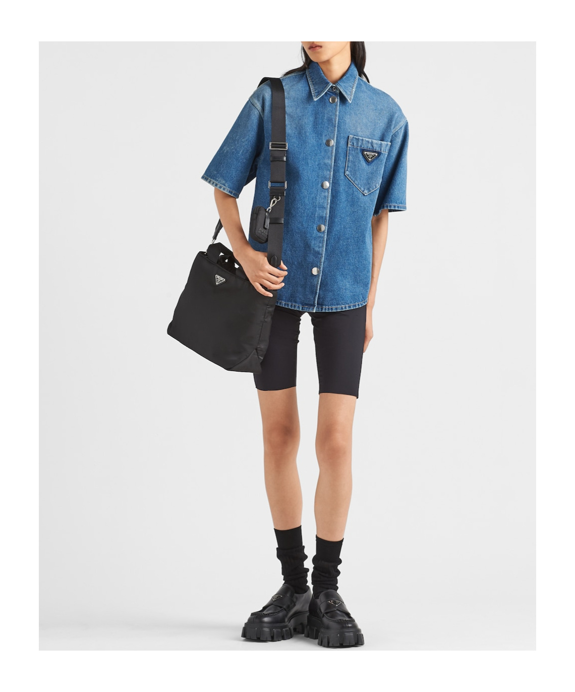 Shop Prada Triangle-logo Denim Shirt In Blue