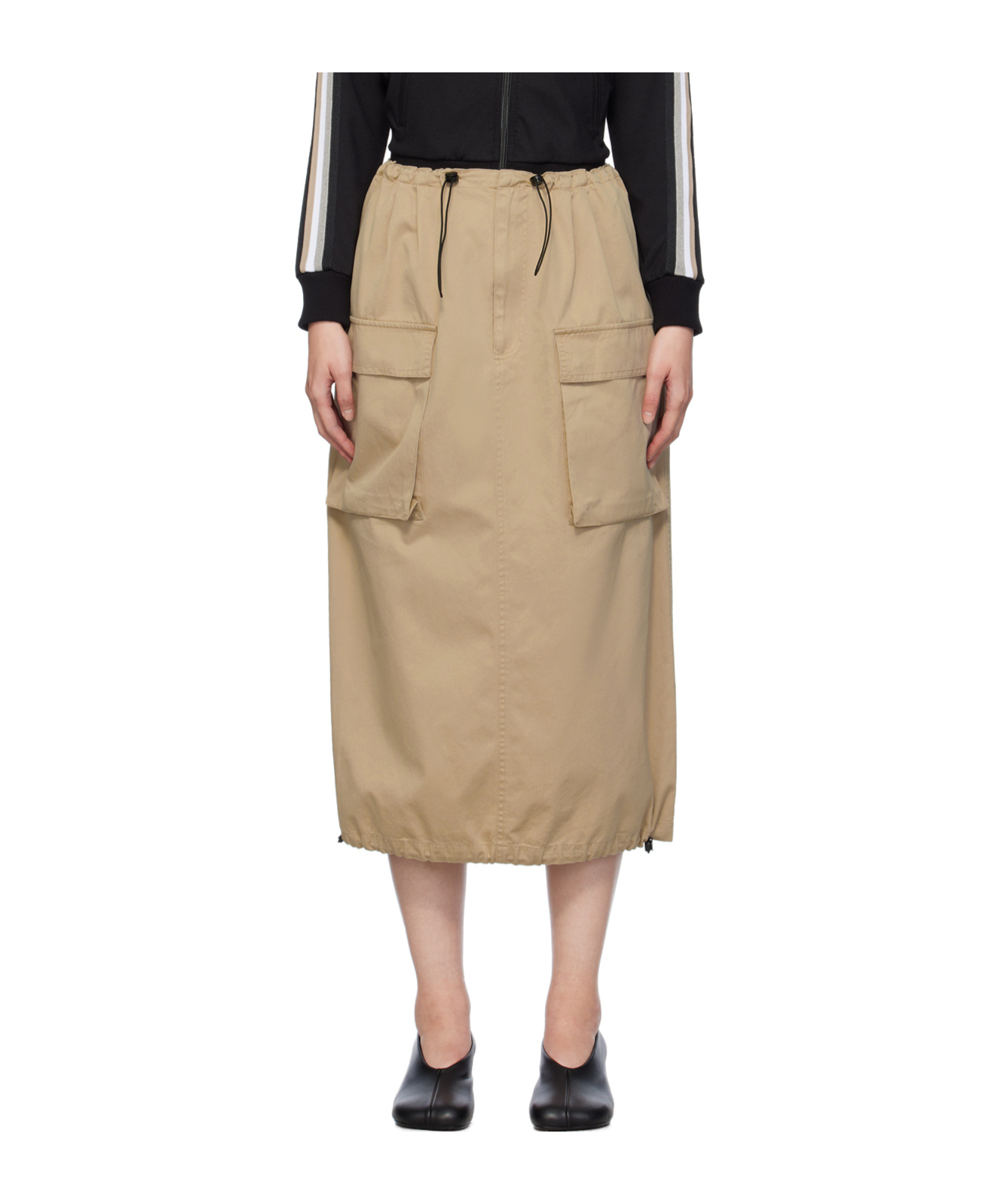 Mm6 Maison Margiela Beige Drawstring Midi Skirt In Brown