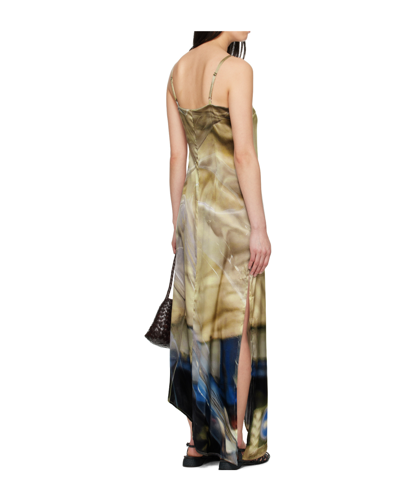 Serapis Multicolor Draped Tarp Silk Maxi Dress In Yellow