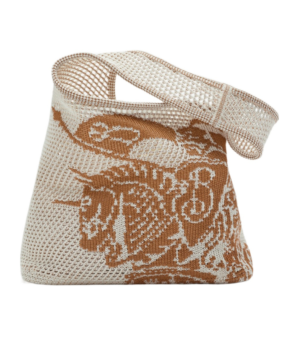 Burberry White & Tan Large Ekd Crochet Tote