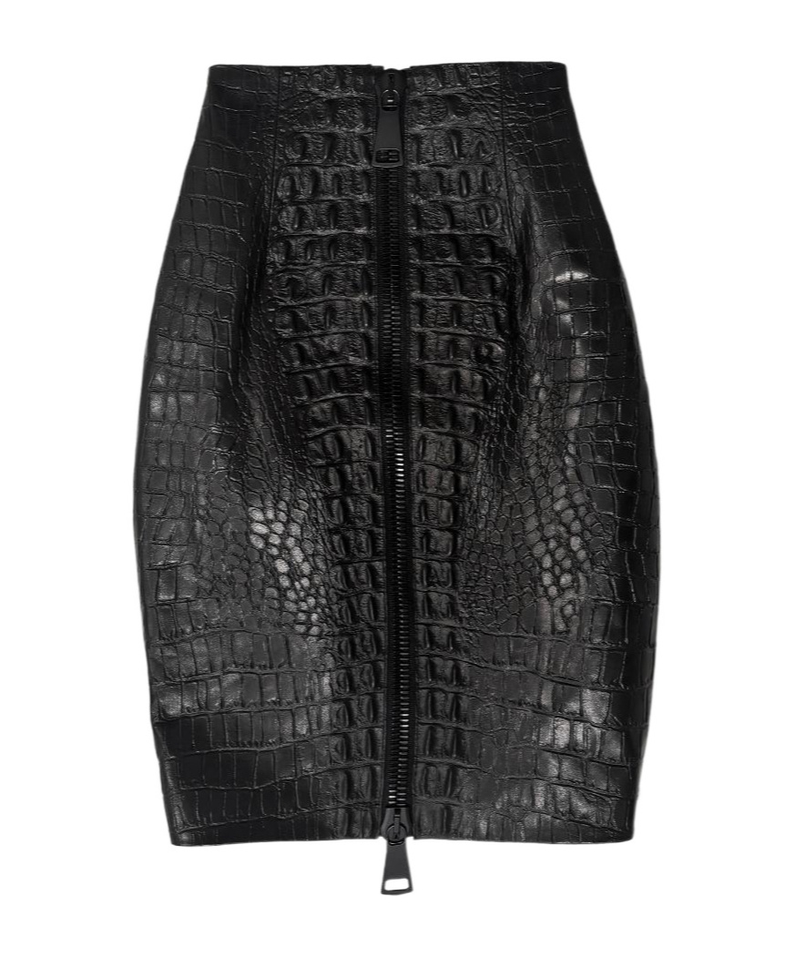 Balmain Knee-length Crocodile Print Midi Skirt In Black