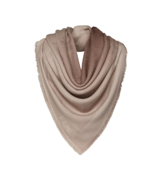 Fendi Ff Jacquard Frayed-edge Scarf In Nude
