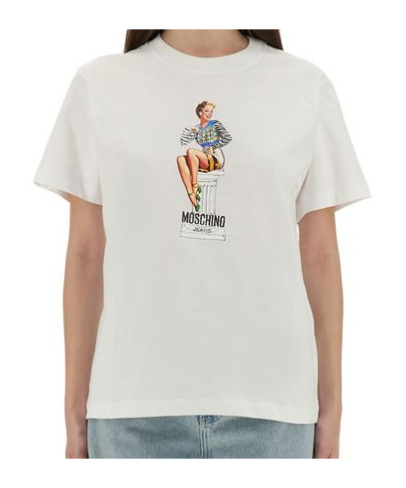 Moschino Crew Neck Graphic Print Short Sleeves Top In Animal Print