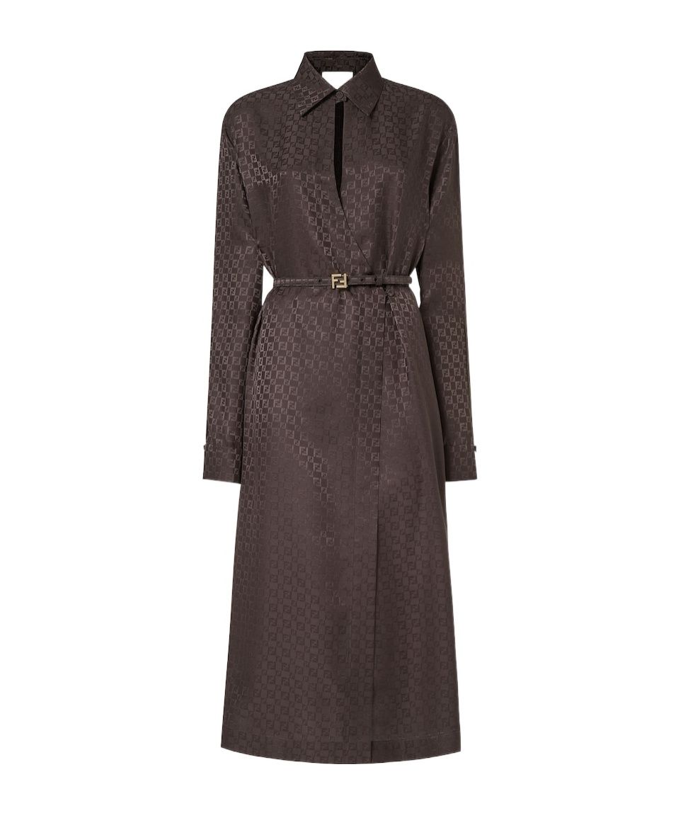 Fendi Ff-print Belted Trench Coat In Brown