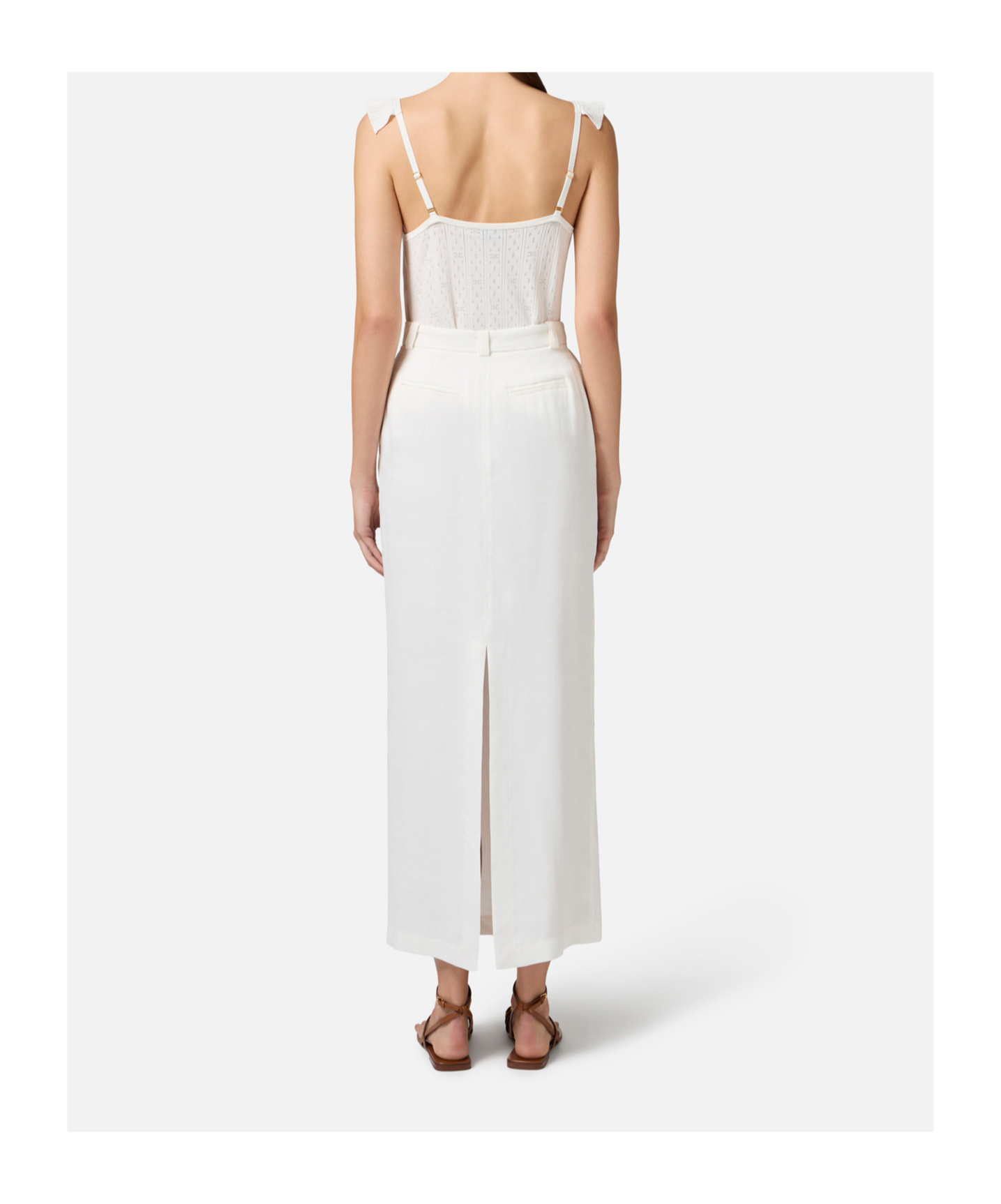 Elisabetta Franchi Linen-blend Gabardine Skirt In Ivory