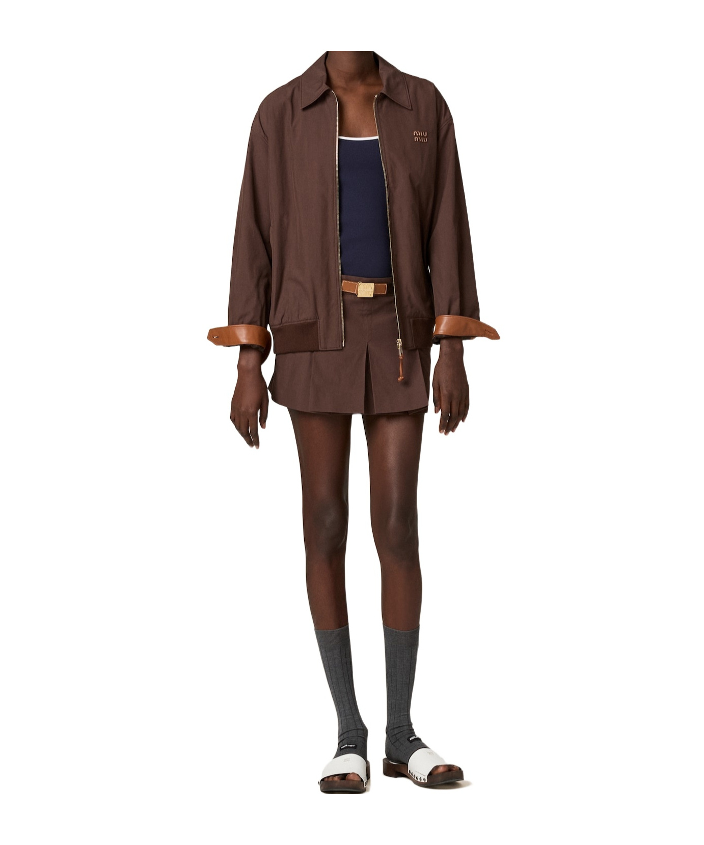 Miu Miu Panama Cotton Blouson Jacket In Brown