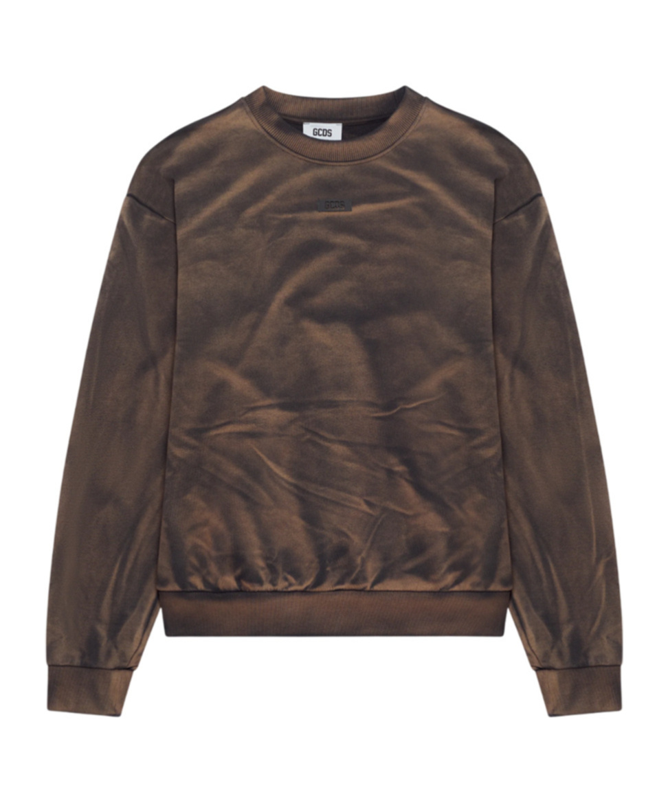 Gcds Solarized Crewneck Sweatshirt With Logo Patch In Brown