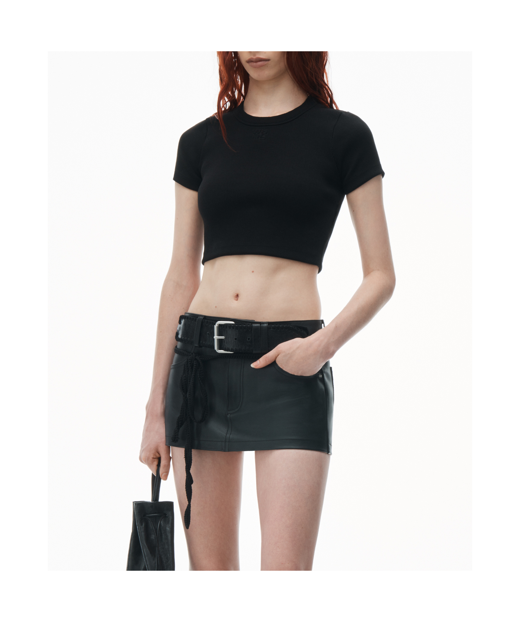 Alexander Wang T Logo-embossed Cropped Top In Black