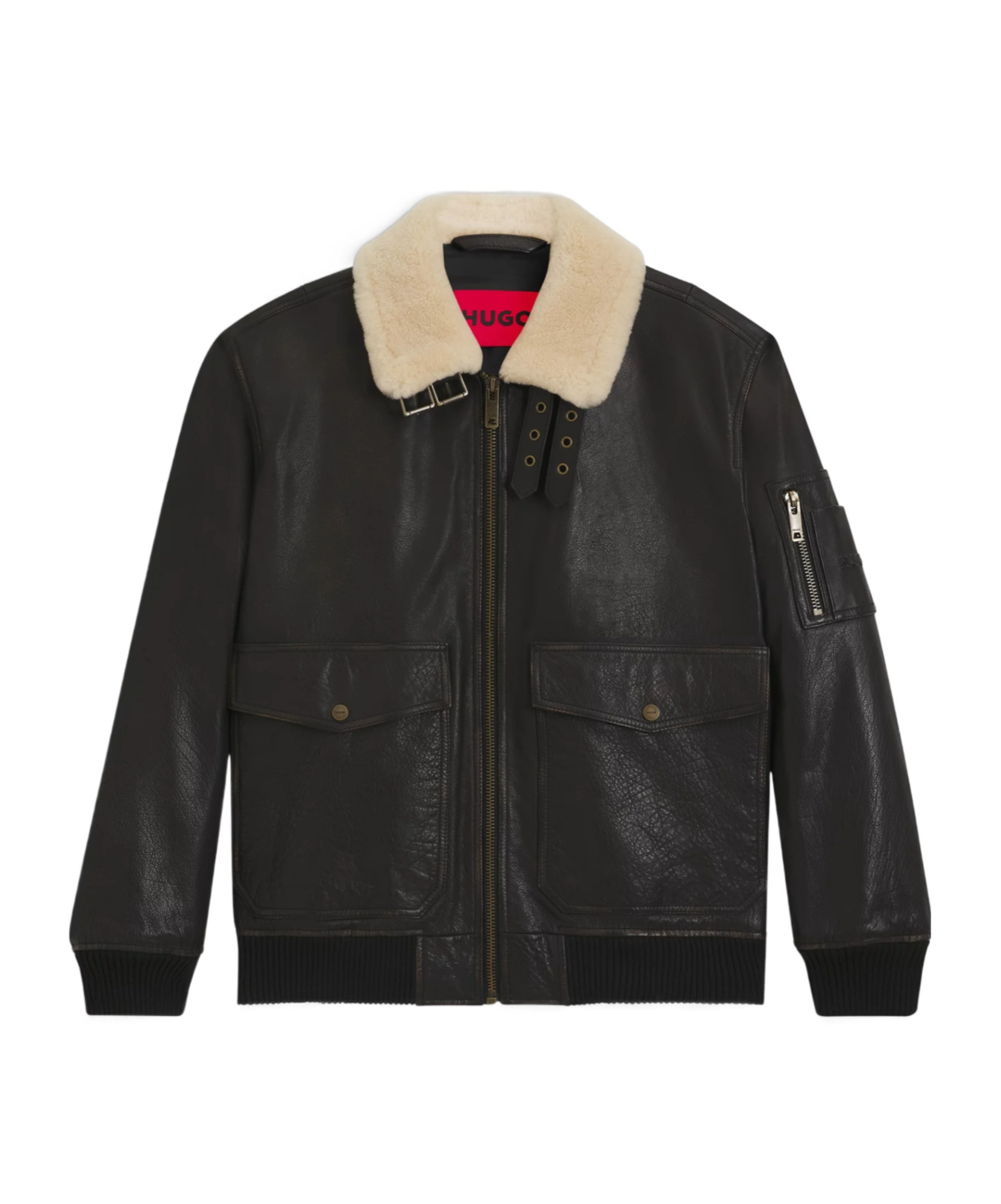 Hugo Boss Bomber Leather Jacket In Black