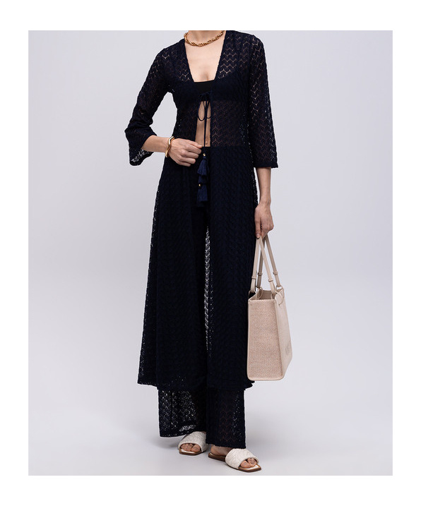 Twinset Open Knit Beach Dress In Black
