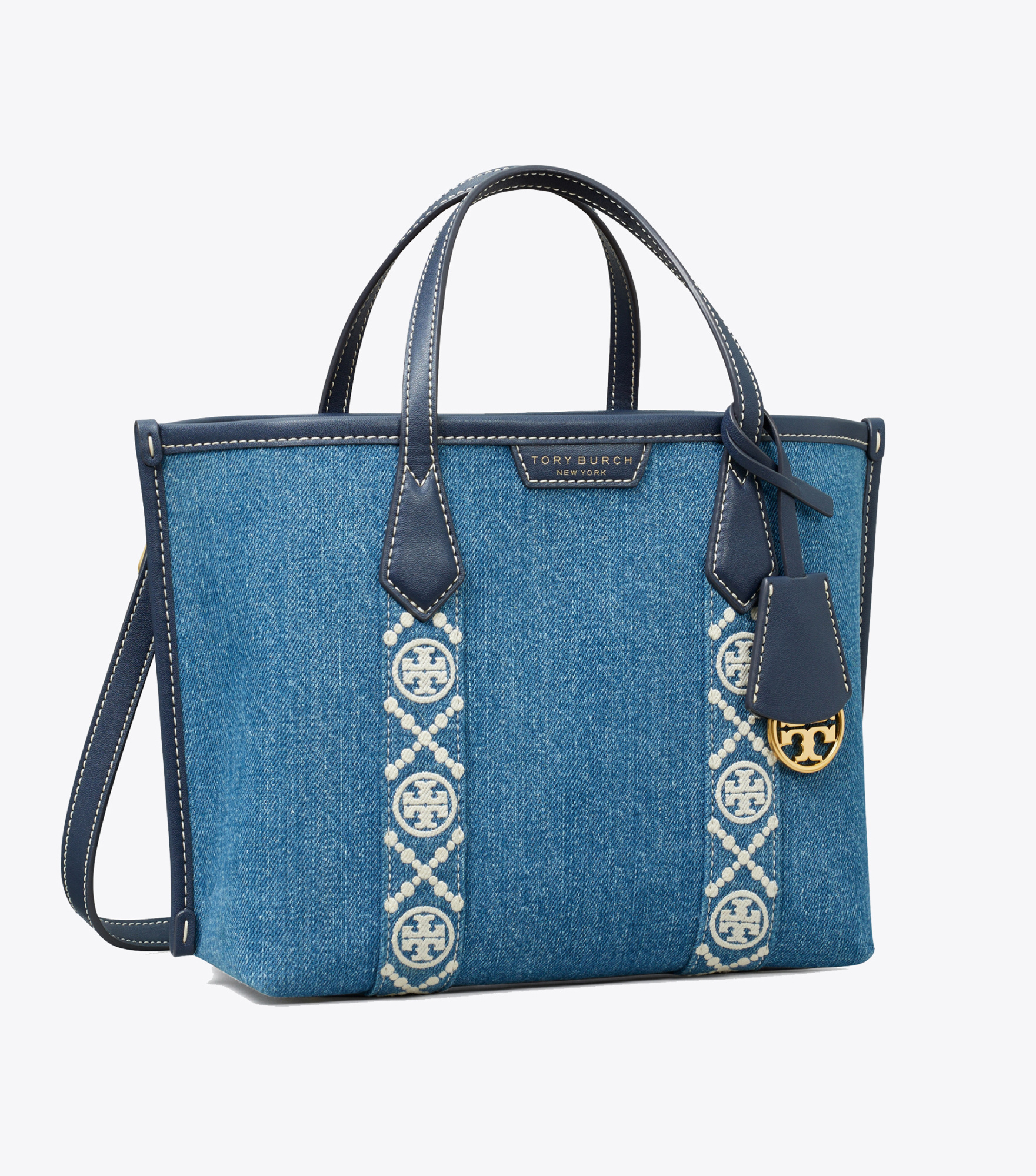 TORY BURCH LOGO-TAPE DENIM TOTE BAG