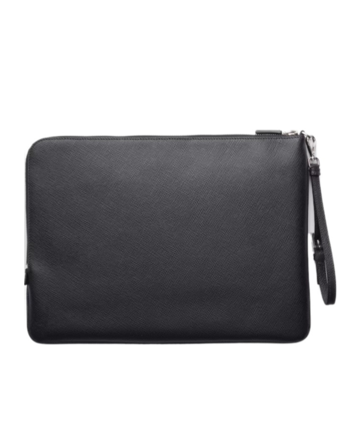 Prada Triangle Logo Leather Clutch Bag In Black