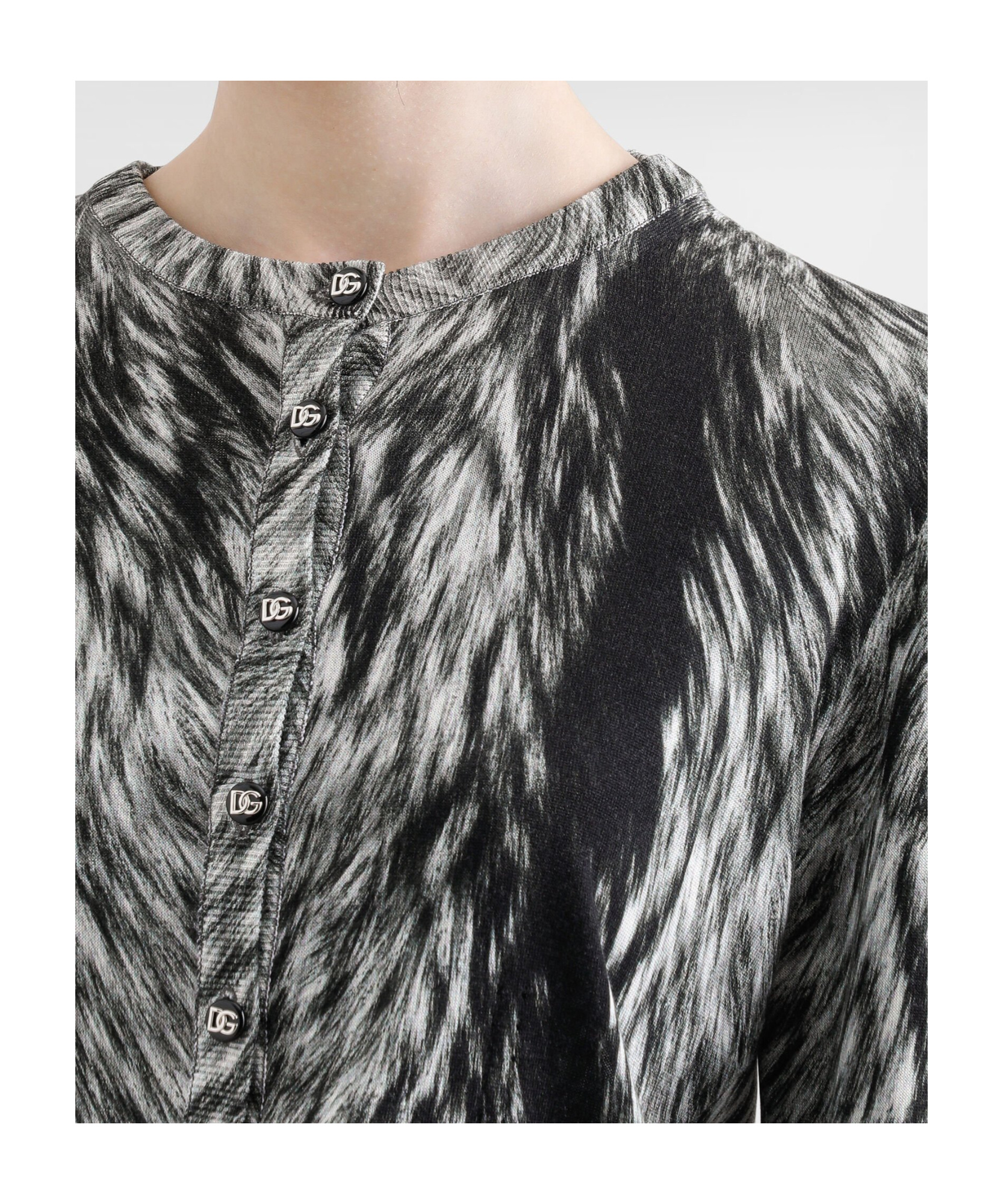 Dolce & Gabbana Fur-print Silk Cardigan In Gray