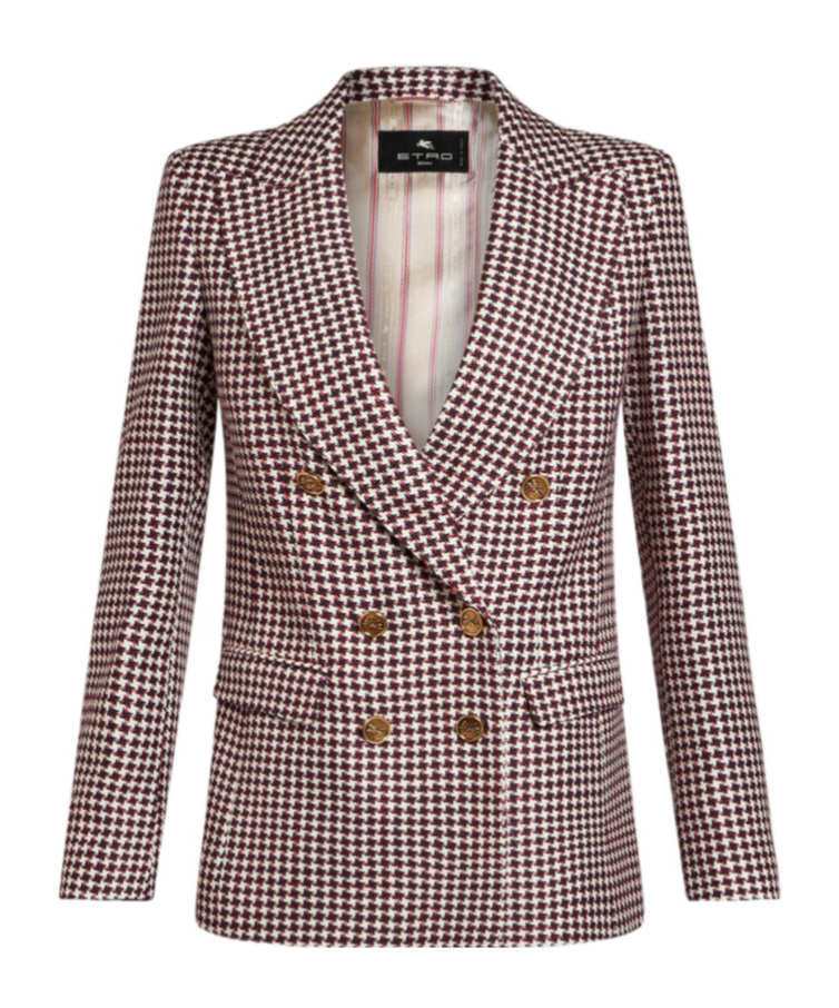 Etro Houndstooth-pattern Double-breasted Jacket In Multicolor