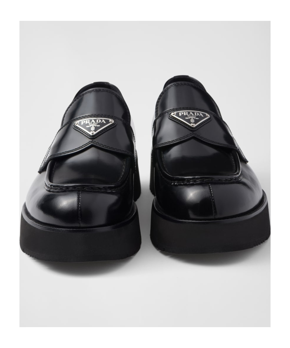 Prada Men Mocassini Platform In Pelle Spazzolata In Black