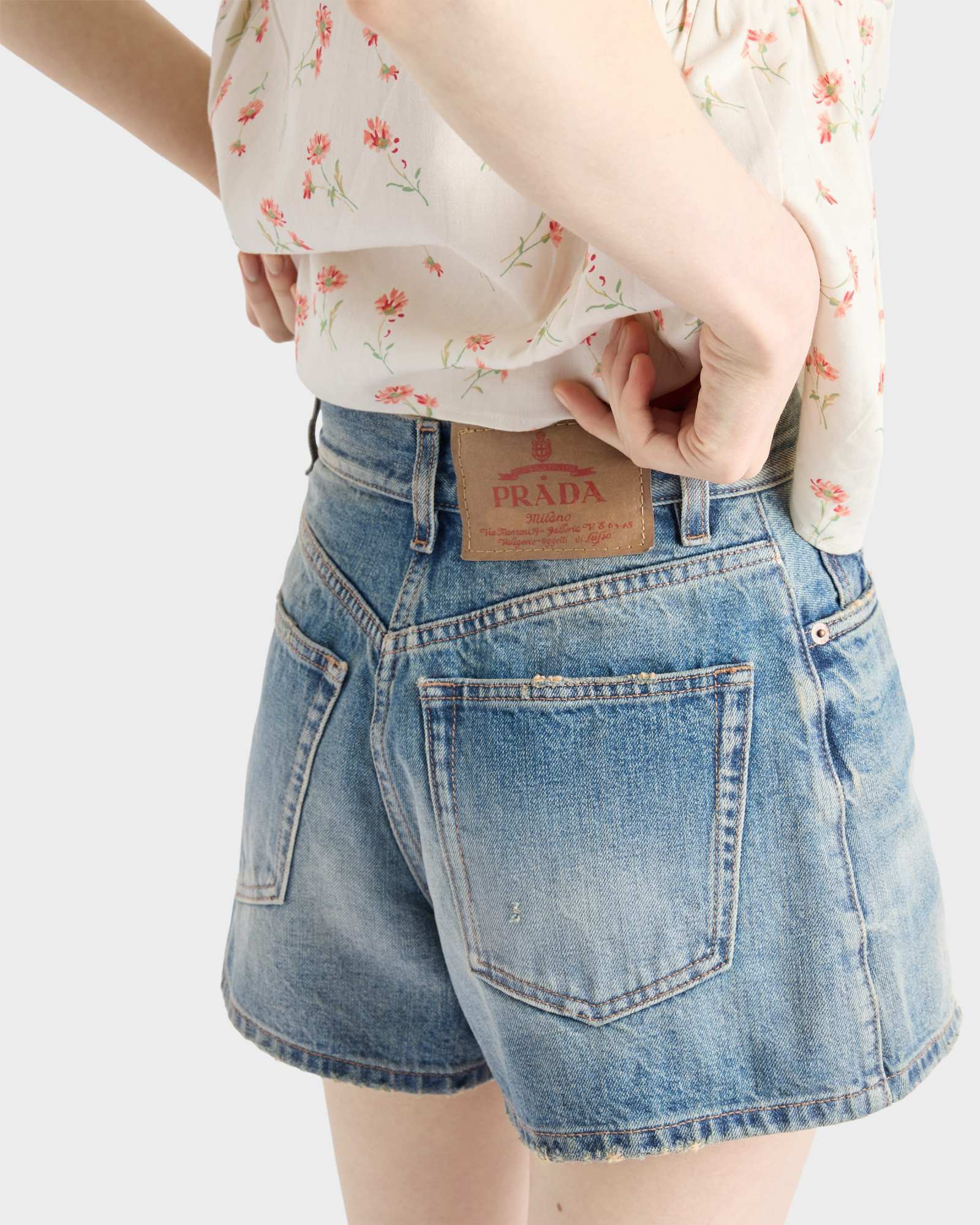Prada Womens Blue Washed Regular-fit Denim Shorts In Blue