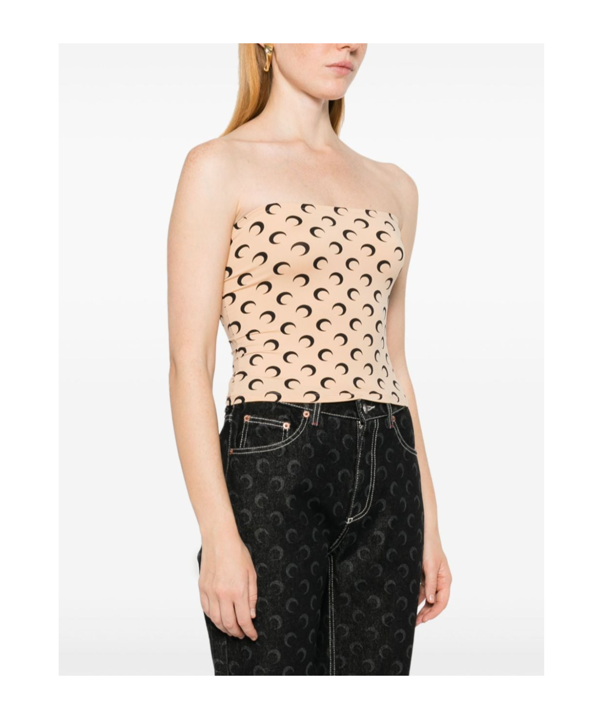 Marine Serre Moon Print Strapless Fitted Top In Nude