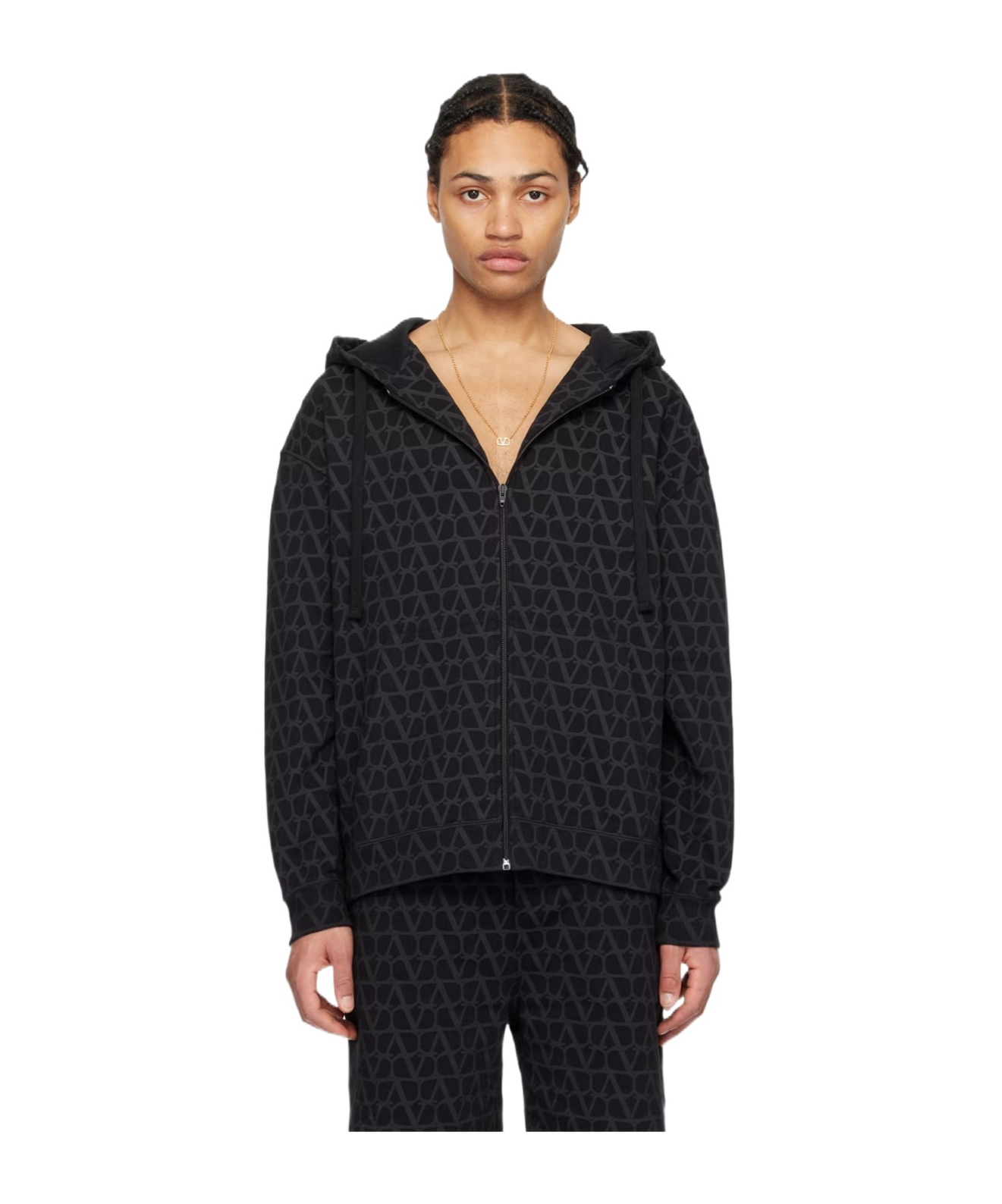 Valentino Toile Iconographe Print Zip-up Hoodie In Black