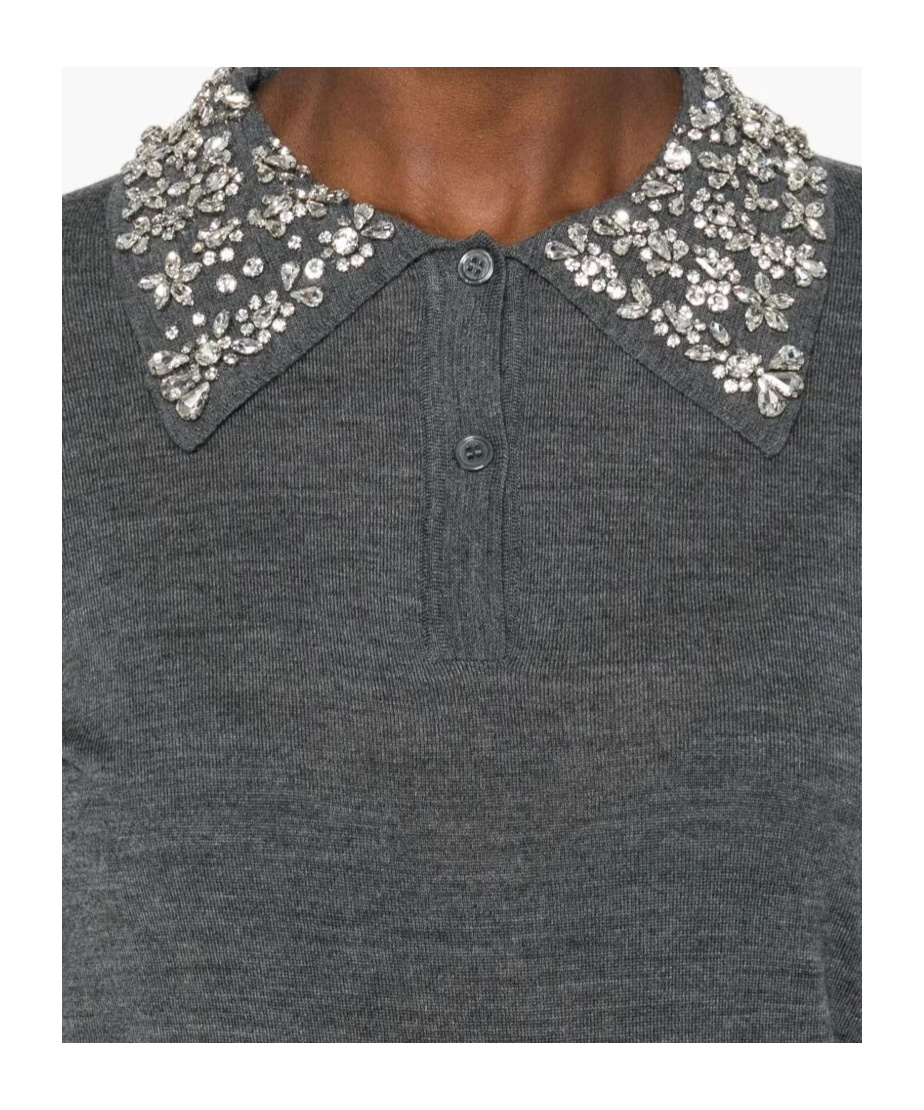 Liviana Conti Embellished-collar Polo-neck Sweater In Gray