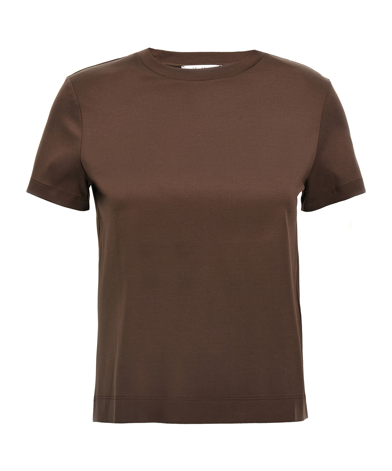 Max Mara Crew Neck Short Sleeve Top With Pocket In Brown