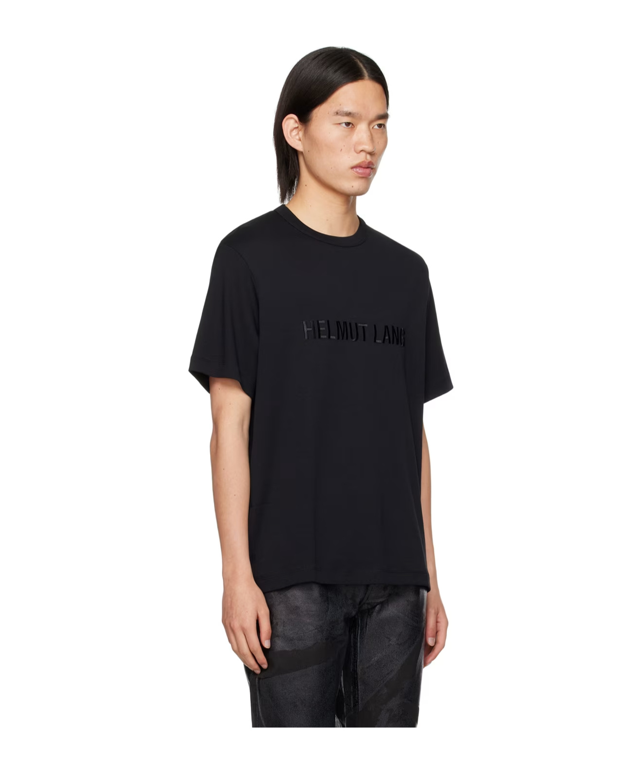 Helmut Lang Relaxed Fit Crew Neck T-shirt With Embossed Logo In Black